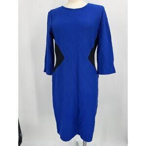 ST JOHN BLUE COLORBLOCK WOOL-BLEND DRESS 12 (DR100THRIFTY